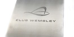 An etched stainless steel wall plaque, surface etched and supplied to Wembley Stadium, made using the photo etching / chemical milling process, by Etch Tech UK